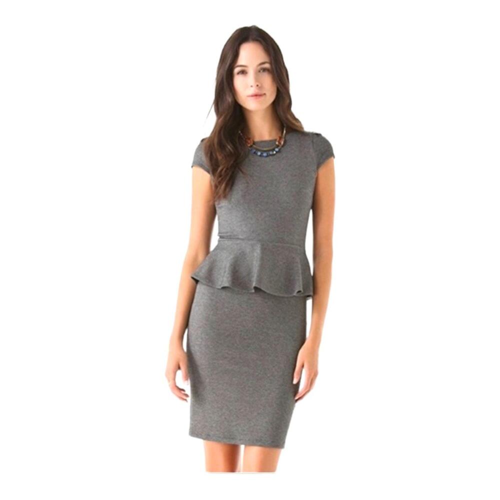 ALICE + OLIVIA Victoria Adeline Gray Ponte Stretch Mini Peplum Cap Sleeve Dress